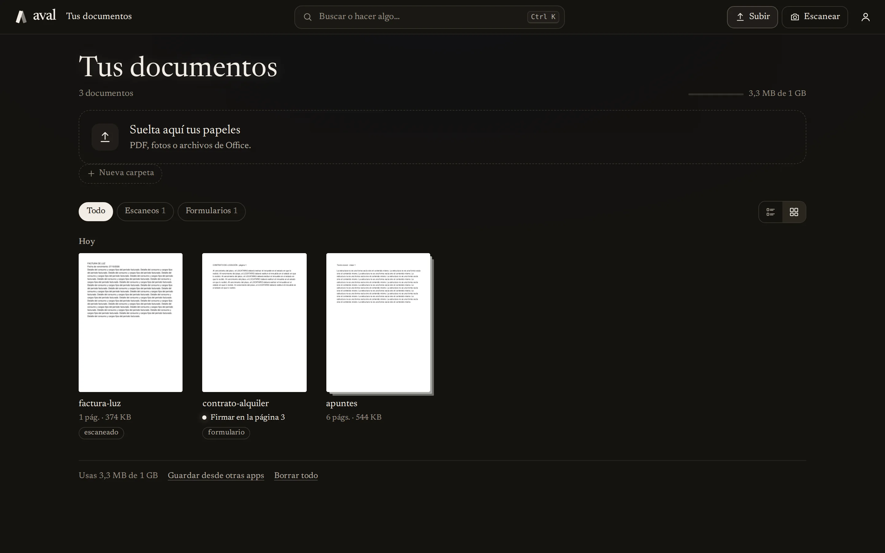 Tus documentos en aval Workspace, con lo que necesita cada uno