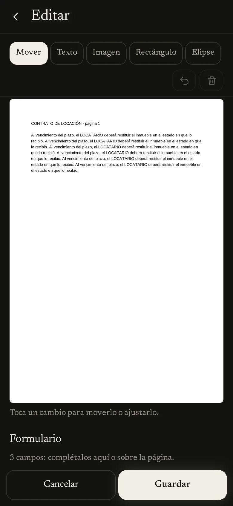 Los cambios van dentro del documento.